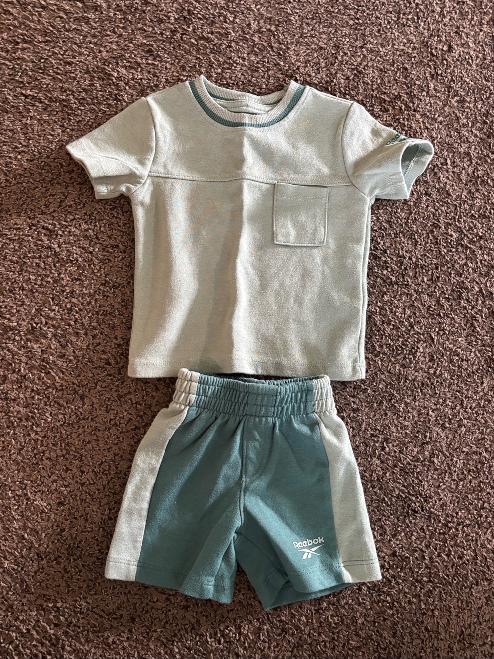 Reebok Kids Sage Green Pocket Tee & Teal Panel Shorts Set